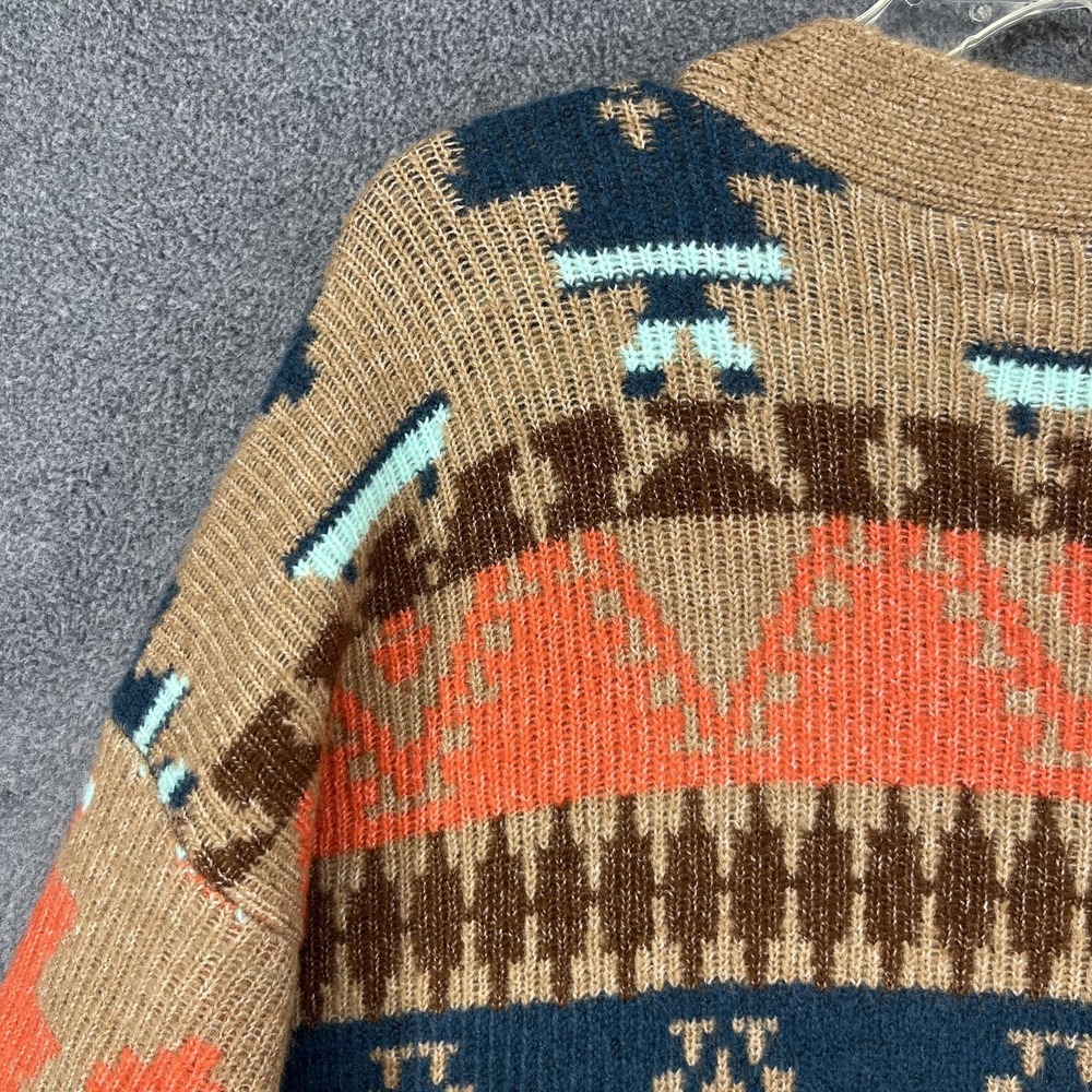 Lucky Brand Women Aztec Open Front Drape Cardigan XL Brown‎ Blue Boho western - Picture 12 of 15